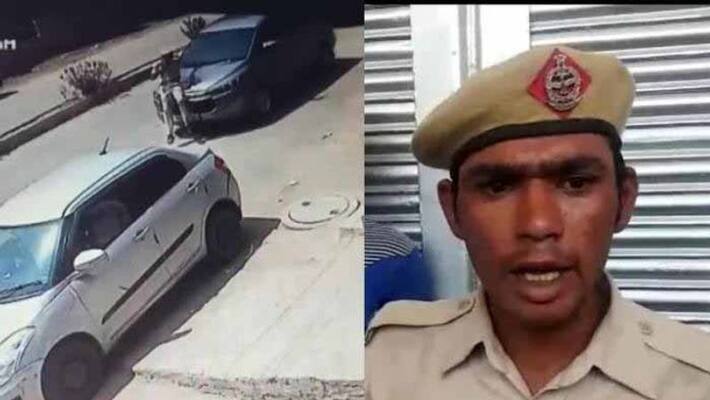 Haryana BJP Leader Drags Home Guard Along with car Haryana BJP Leader Drags Home Guard Along with car
