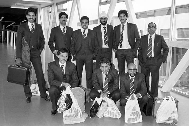 Indian players arrive in England to play the 1983 World Cup