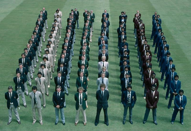 All the eight teams line up before the start of 1983 World Cup