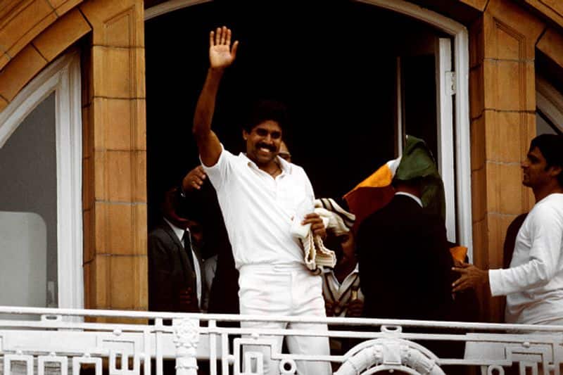 Kapil waves from the Lord's balcony after the World Cup victory