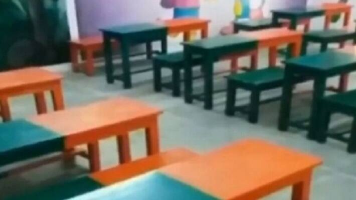 school seats in BJP colour school seats in BJP colour