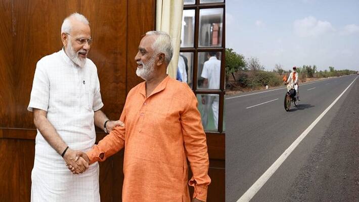 PM Meets Gujarat Man Who Cycled To Delhi To Mark BJP Win PM Meets Gujarat Man Who Cycled To Delhi To Mark BJP Win