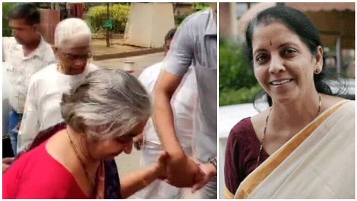 nirmala seetharaman announced budget in front of her parents in parliment nirmala seetharaman announced budget in front of her parents in parliment
