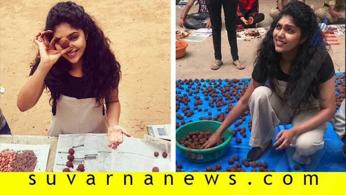 Actress Samyukta Horanadu does seedball to plants in Bandipur Actress Samyukta Horanadu does seedball to plants in Bandipur