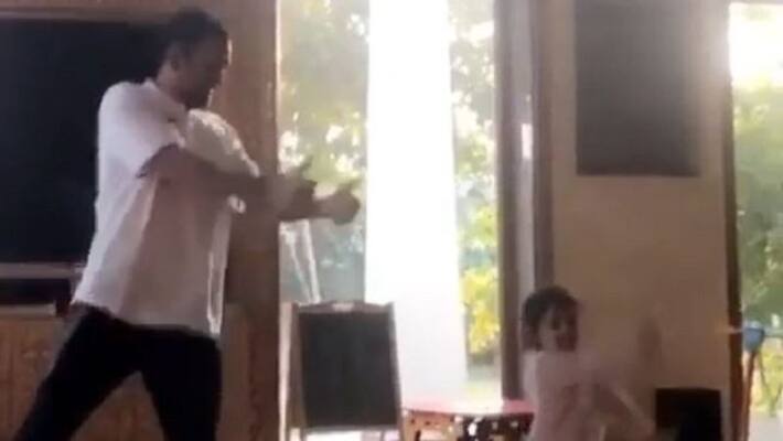 MS Dhoni and Ziva Dhoni cutest partnership video viral on social media MS Dhoni and Ziva Dhoni cutest partnership video viral on social media