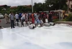 Goa farmers protest pour hundreds litres milk road