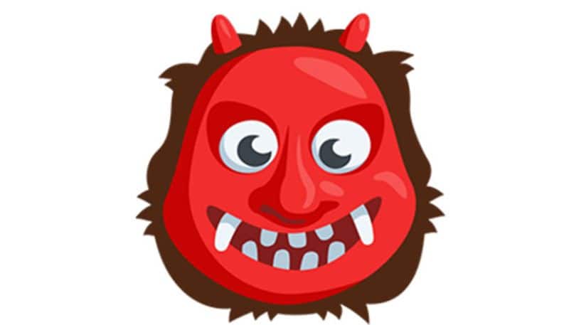 What you think: Wow! That is a cute little monster face ||  What it actually means: It is the symbol of a Japanese Ogre called “Namahage”. He’s not that cute.