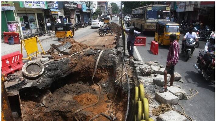 A sudden crater in the middle of the road A sudden crater in the middle of the road