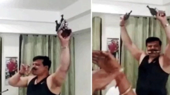 BJP MLA Pranav Singh drunken gun dance... 6 years suspand