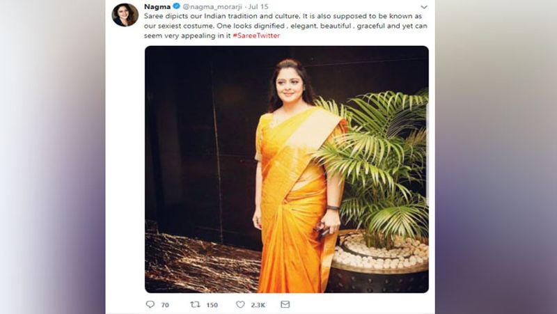 कांग्रेस नेता नगमा ने भी साड़ी में फोटो शेयर किया।