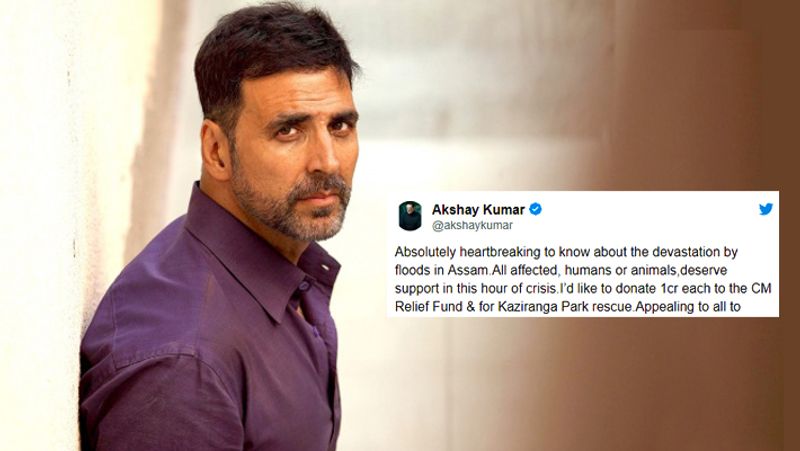 अक्षय कुमार कभी भी लोगों की मदद करने से पीछे नहीं हटते हैं। असम में बाढ़ पीड़ितों और जानवरों की मदद के लिए 1 करोड़ रुपए देने का ऐलान किया है। अक्षय ने इस बात की जानकारी ट्विटर पर दी। उन्होंने लिखा-असम में बाढ़ के कारण होने वाले नुकसान से दिल पूरी तरह से टूट गया है। बाढ़ से जूझ रहे लोग और जानवरों को मदद की सख्त जरूरत है। मैं उनकी मदद के लिए 1 करोड़ रुपए डोनेट करना चाहता हूं और सभी से अपील करता हूं कि वे अपना योगदान सुनिश्चित करें।
