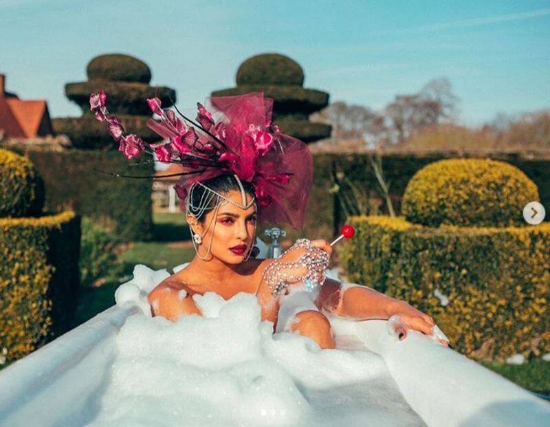 Priyanka Chopra Jonas shared the image from her husband’s recent song “Sucker” and said, “Glam baths...yes pls...the #jonasbrothers are back! #sucker Before and after. 🥶 Best hubby ever. @nickjonas ❤️”