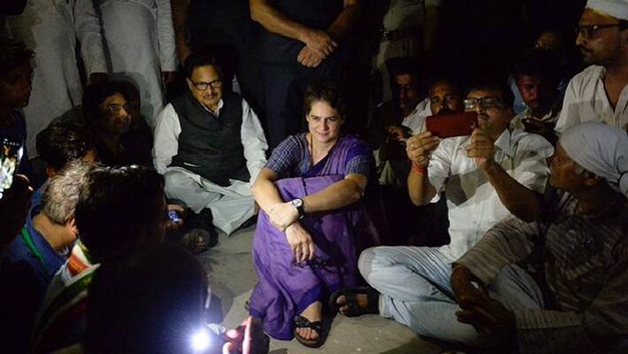 Arrested or detained Priyanka Gandhi continues dharna against UP authorities Arrested or detained Priyanka Gandhi continues dharna against UP authorities