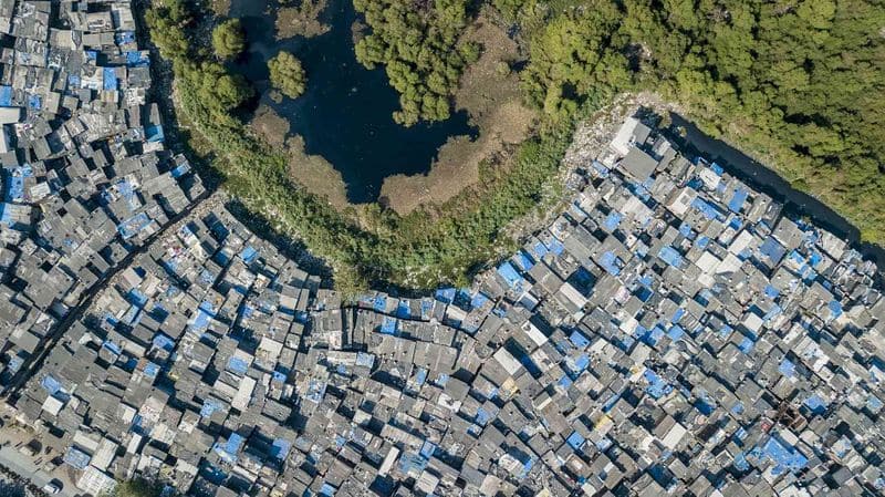 inequality between rich and poor drone image