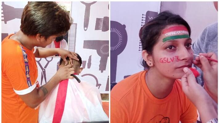 people celebrate the launching of chandrayan by making tattos and having special hair cut people celebrate the launching of chandrayan by making tattos and having special hair cut