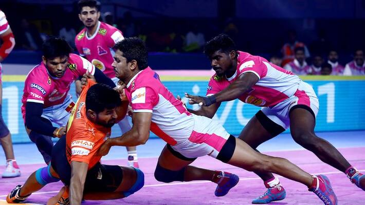 Pro kabaddi 2019 Jaipur Pink Panthers Beat U Mumba at Hyderabad Pro kabaddi 2019 Jaipur Pink Panthers Beat U Mumba at Hyderabad