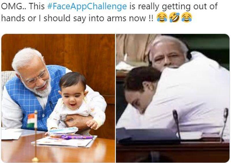 छठी तस्वीर तो बच्चे की असली है, लेकिन इसकी बगल में राहुल गांधी को पीएम मोदी के गले लगते हुए दिखाया गया है।