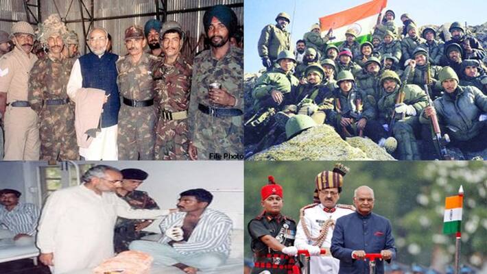 PM Modi Older photos with Kargil war Soldiers And Rajnath singh pays tribute at National War Memorial PM Modi Older photos with Kargil war Soldiers And Rajnath singh pays tribute at National War Memorial