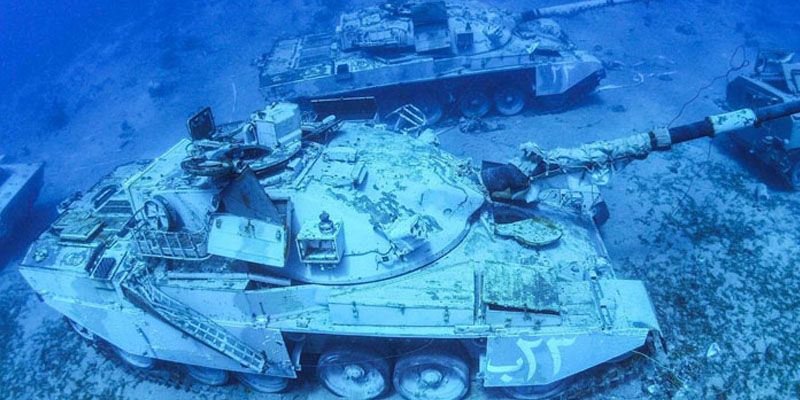 You can now swim among tanks at Jordan's underwater military museum