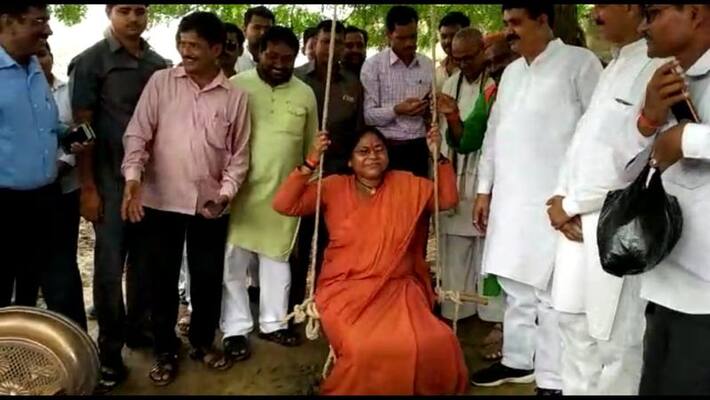 sadhvi niranjan jyoti takes a swing in village playground sadhvi niranjan jyoti takes a swing in village playground