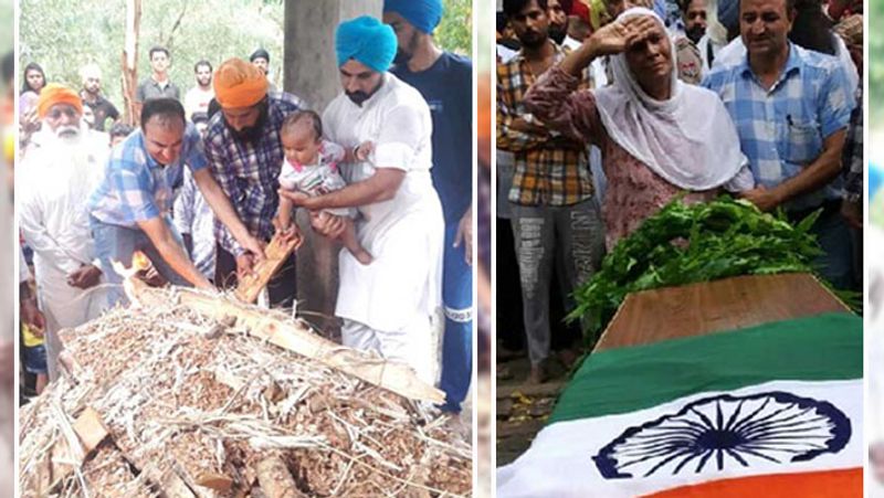 गुरदासपुर. एक बूढ़ी मां के लिए उसके जवान बेटे की मौत का सदमा बेहद असहनीय होता है। लेकिन यहां एक मां ने उस दर्द को सीने में दबाकर बेटे को कंधा दिया। यही नहीं, मां ने गर्व से कहा कि उसका बेटा शेर था। उसने दुश्मनों का डटकर मुकाबला किया और सीने पर गोली खाकर अपने देश की लाज रखी। उल्लेखनीय है कि जम्मू-कश्मीर के कुपवाड़ा में हुए आतंकी हमले में 57 राष्ट्रीय राइफल के लांसनायक राजिंदर सिंह शहीद हो गए थे। वे महज 25 साल के थे। सोमवार को सैन्य सम्मान के साथ उनके गांव पब्बरांली कलां में अंतिम संस्कार किया गया। बूढ़ी मां पलविंदर कौर ने अपने जवान बेटे को कंधा दिया। वहीं 9 महीने के बेटे गुरनूर ने मुखाग्नि दी।