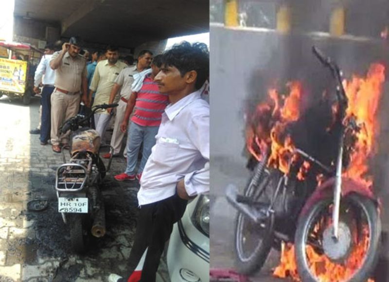 a man set fire to its own bike during traffic checking