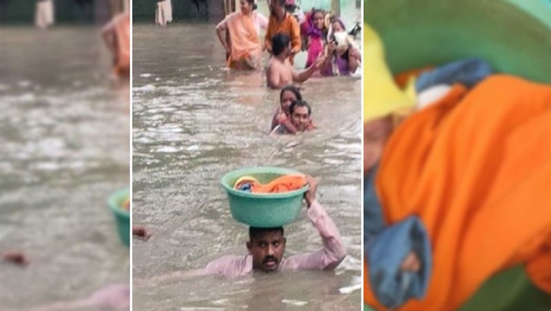 Emotional photos between floods in vadodara, Gujarat