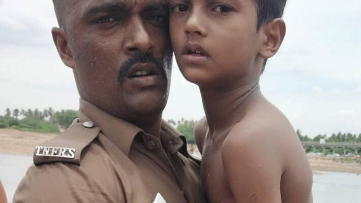tiruchengode cauvery river....father and son rescued fire service man