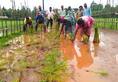 Karnataka Kumta residents plant saplings on potholed roads as protest