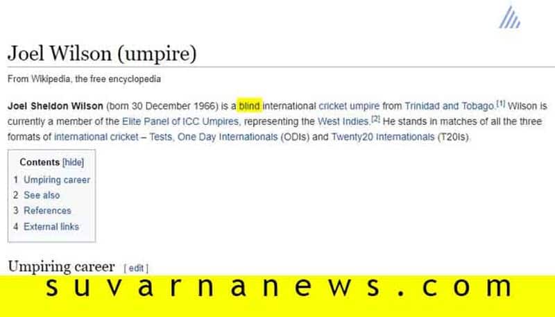 Ashes 2019 Fan Edits Windies Umpire Joel Wilson Wikipedia Page terms him Blind