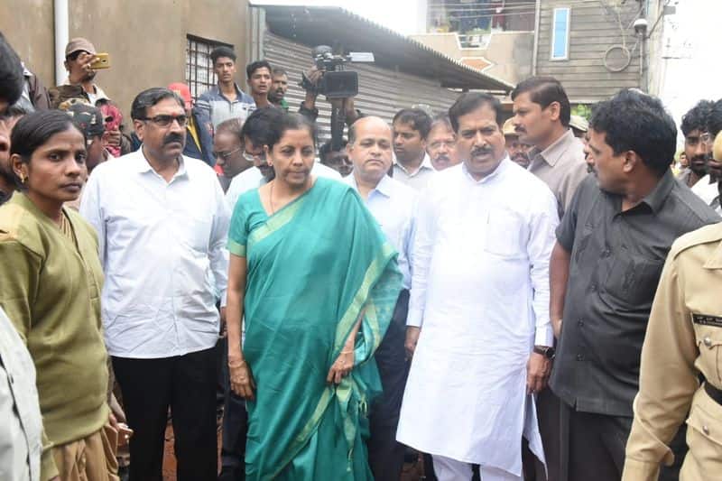 Nirmala Sitharaman arrived in Bangalore earlier today, from where she travelled to Belagavi to visit the Karnataka flood victims
