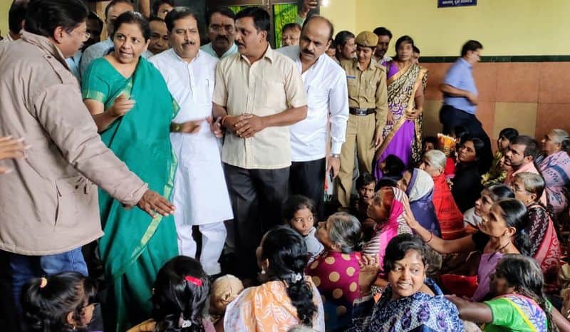 She visited the flood-relief shelters in the region and met the flood victims. Heavy rains have caused the death of a total of 24 people in Karnataka so far