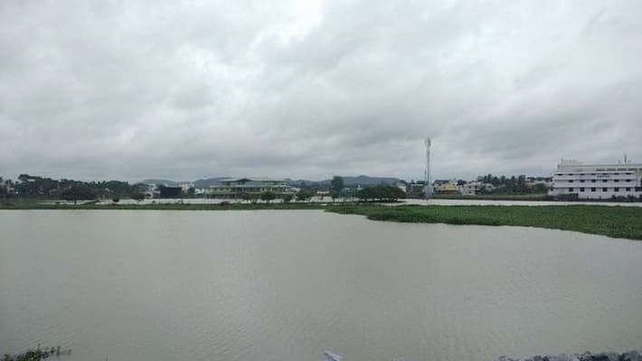 KSCA Navule Stadium submerged As Heavy rain lashes in Shivamogga KSCA Navule Stadium submerged As Heavy rain lashes in Shivamogga
