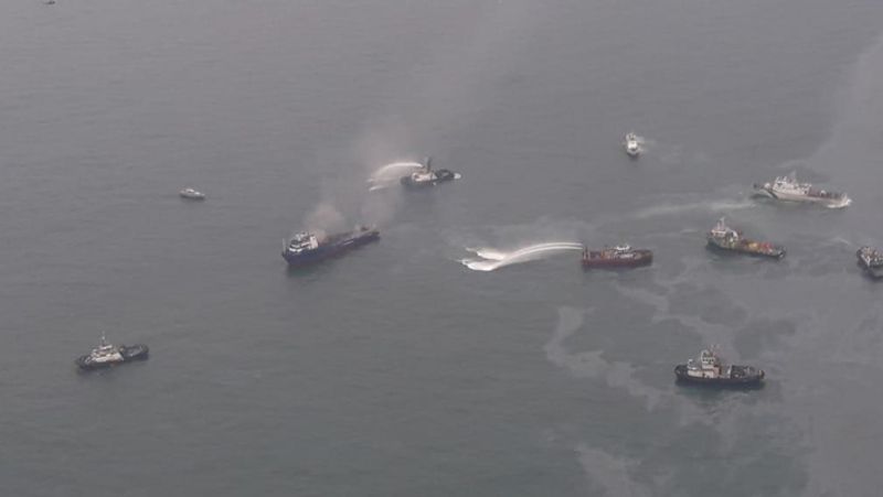 visakhapatnam fire in Offshore Support Vessel Coastal Jaguar crew member jumped into water