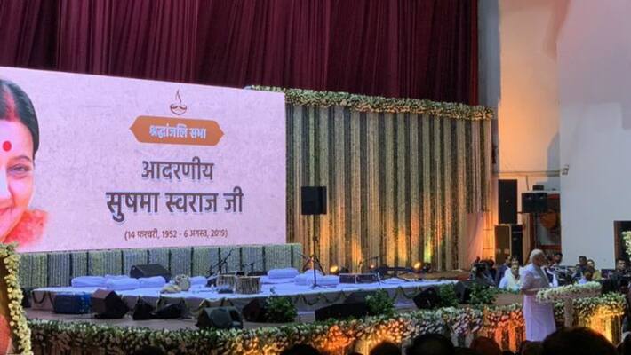 PM Narendra Modi at the condolence meet for late former Union Minister, BJP leader Sushma Swaraj in Delhi PM Narendra Modi at the condolence meet for late former Union Minister, BJP leader Sushma Swaraj in Delhi