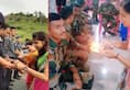 North Karnataka Maharashtra Army pesonnel rescuers receive rakhis from civilians
