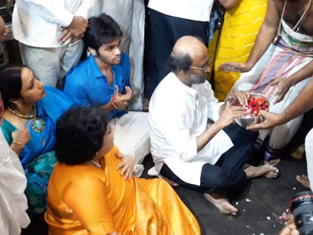Tamil superstar Rajinikanth visits Athi Varadar temple in Kanchipuram