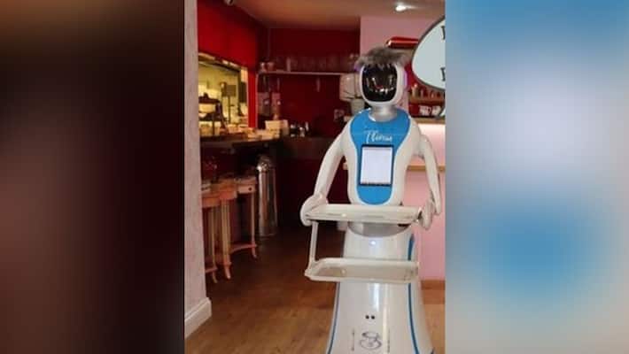 Robot waitress will serve food for the first time in this restaurant can talk to customers Robot waitress will serve food for the first time in this restaurant can talk to customers