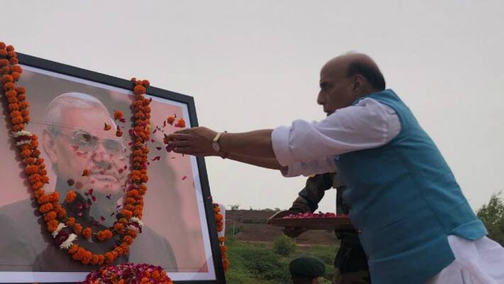 Defence Minister Rajnath Singh pays tribute to former PM Atal Bihari Vajpayee Defence Minister Rajnath Singh pays tribute to former PM Atal Bihari Vajpayee