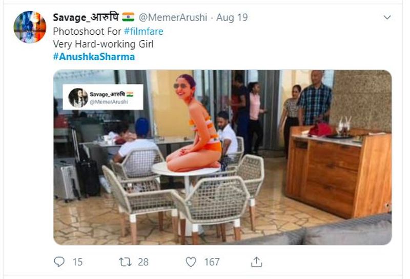 এমনকী রেসটুরেন্টের টেবিলের ওপর অনুষ্কা শর্মার বিকিনি পরা ছবিটি বসিয়ে ব্যঙ্গচিত্র বানানো হয়।