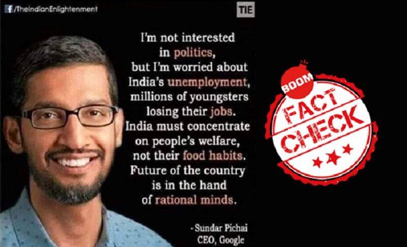Fact check of unemployment Quote By Google CEO Sundar Pichai