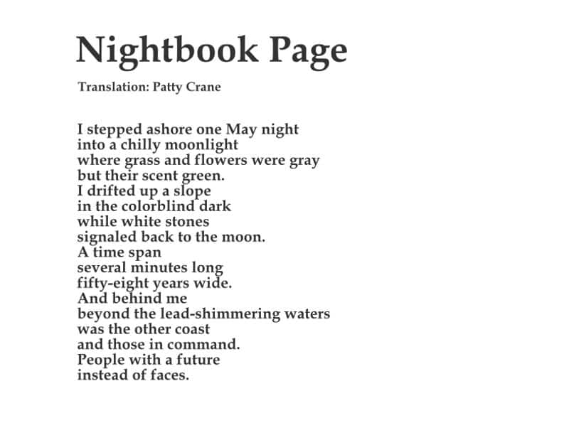 Literature Festival Translation of Tomas Transtromer poem Nightbook Page