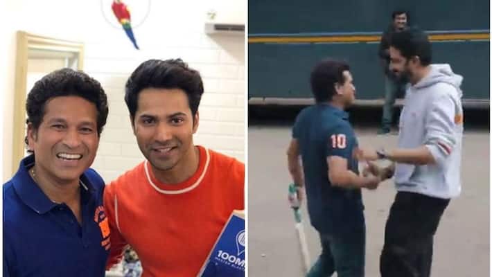 Sachin Tendulkar Plays Cricket With Varun Dhawan And Abhishek Sachin Tendulkar Plays Cricket With Varun Dhawan And Abhishek