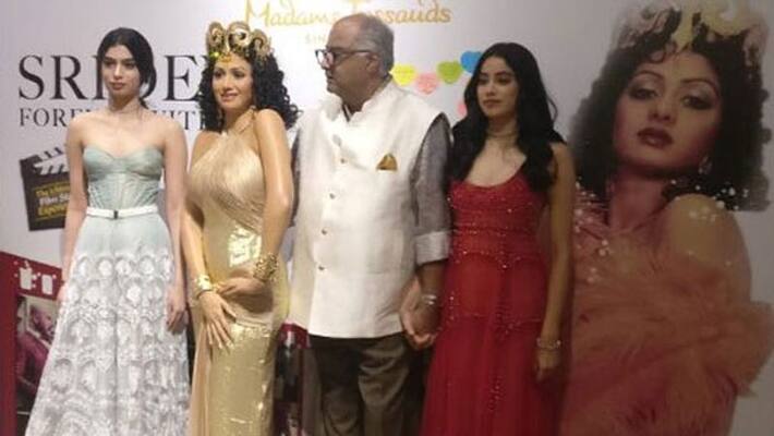 Boney, Janhvi and Khushi Kapoor unveil Sridevi's wax statue at Madame Tussauds in Singapore . Boney, Janhvi and Khushi Kapoor unveil Sridevi's wax statue at Madame Tussauds in Singapore .