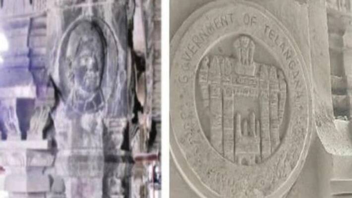Officials removed all political sculpture including cm kcr in yadadri temple Officials removed all political sculpture including cm kcr in yadadri temple