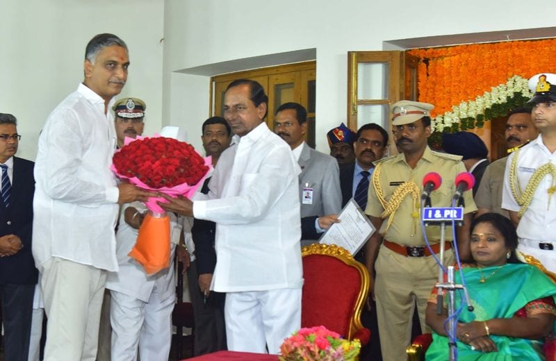 kcr expands cabinet inducts ktr, harish rao