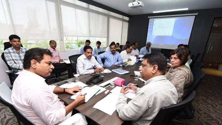 KTR holds meeting with municipal commissioners in hyderabad KTR holds meeting with municipal commissioners in hyderabad