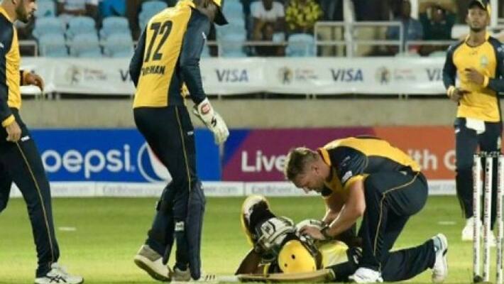 west indies cricketer andre russell suffers brutal blow helmet in caribbean premier league