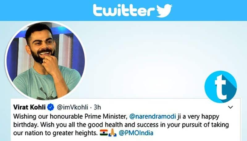 वहीं टीम इंडिया के कप्तान विराट कोहली ने प्रधानमंत्री नरेन्द्र मोदी को जन्मदिन की बधाई देते हुए, देश को और अधिक ऊंचाईयों पर ले जाने की कामना की।