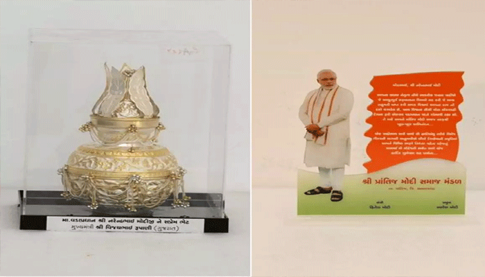 PM Modi's photo stand, silver kalash auctioned for Rs 1 crore each PM Modi's photo stand, silver kalash auctioned for Rs 1 crore each